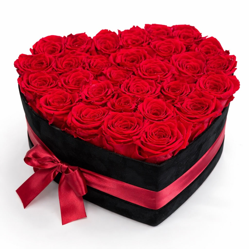 Red Roses | Black Velvet Heart Shaped Large box