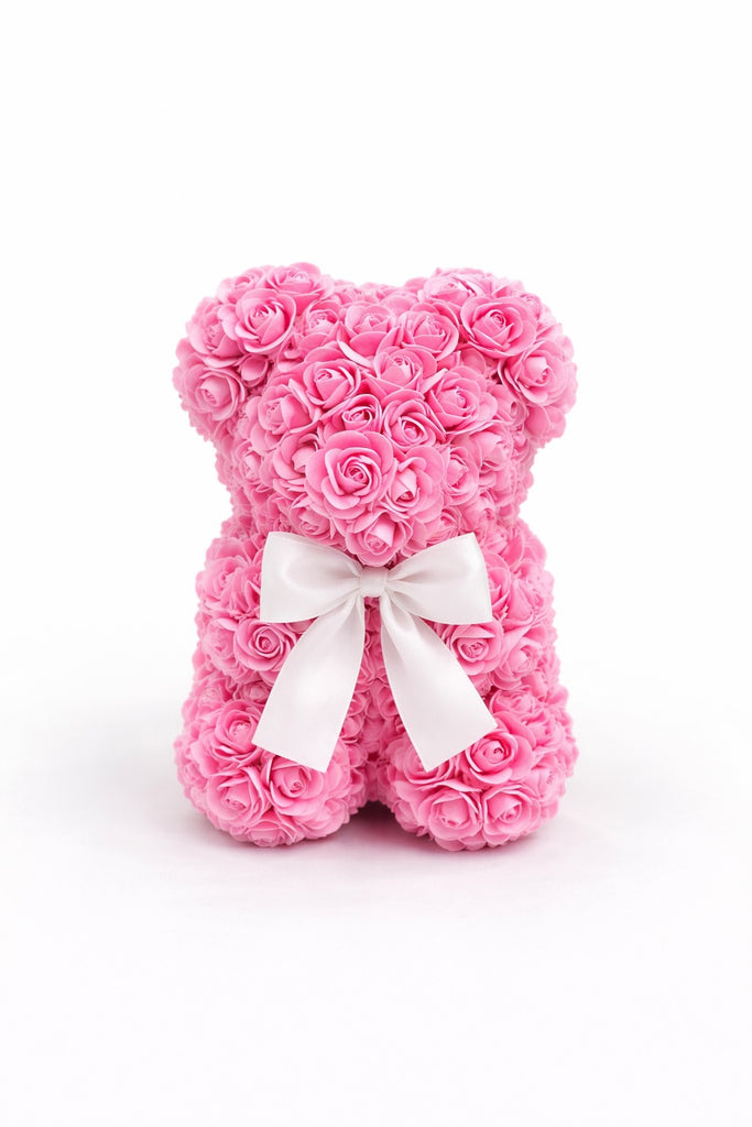 Teddy Bear 10" | Pink Roses | Crystal Clear Gift Box