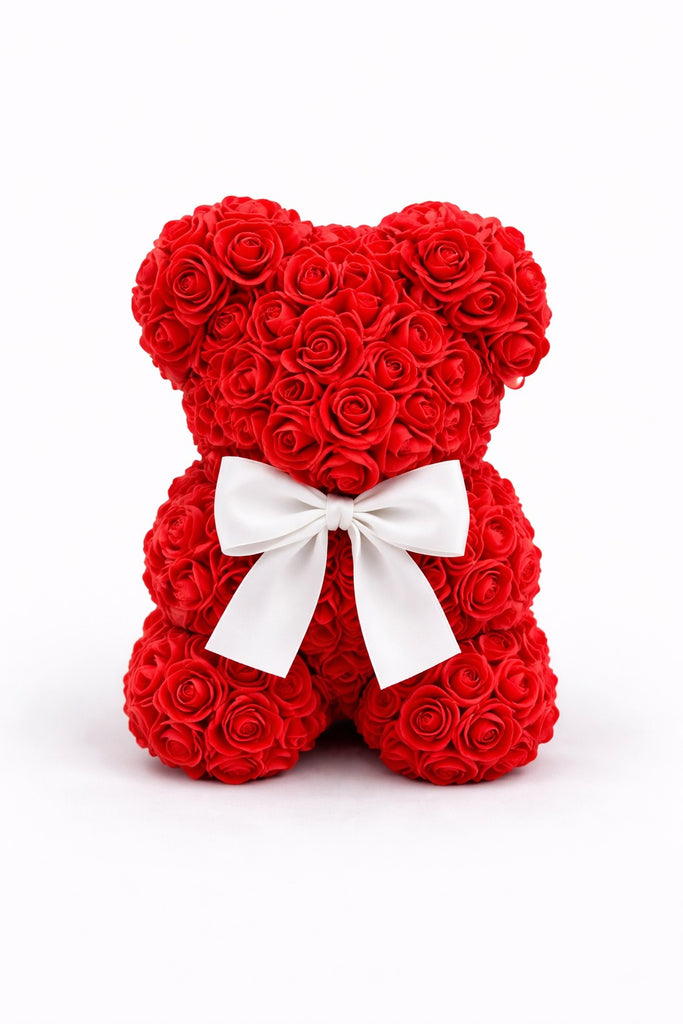 Teddy Bear 10" | Red Roses | Crystal Clear Gift Box
