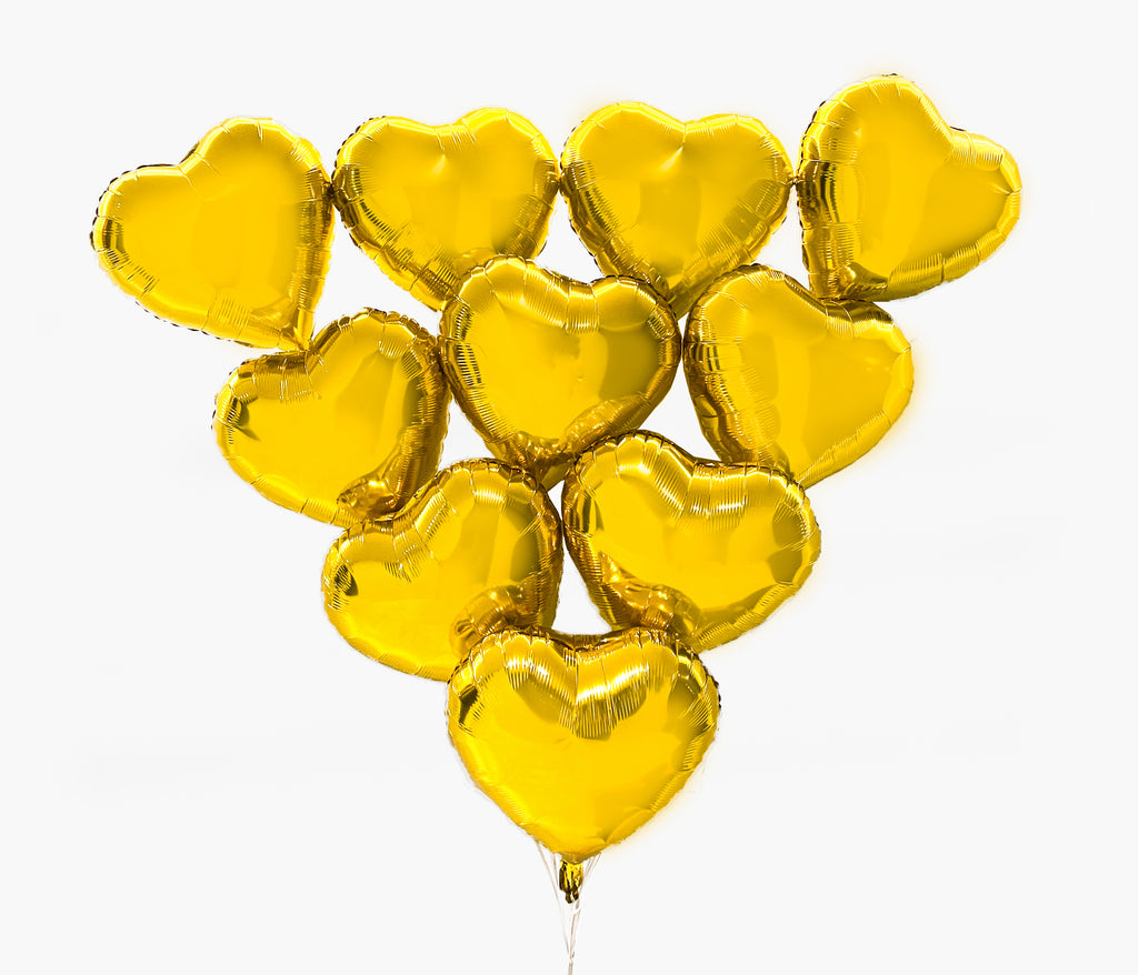 Gold Heart Foil Balloons 18" | Set of 10