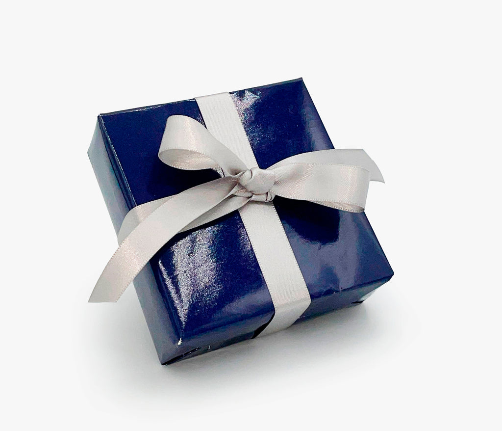 Navy Blue Gloss | Silver Satin ribbon