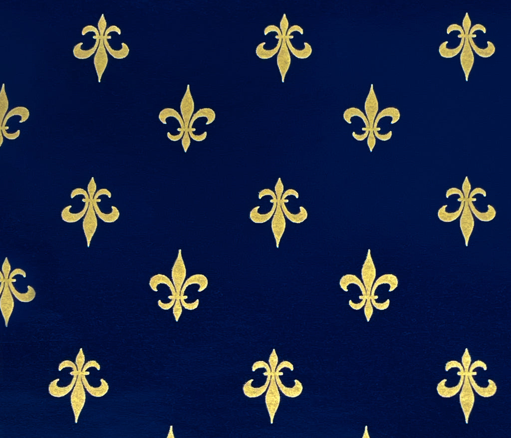Linen patch with fleur-de-lis print - blue (dark)/gold - Racaire's Workshop