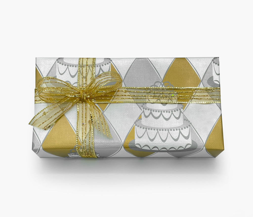 Birthday Cake in Silver and Gold | Golden Sheer ribbon