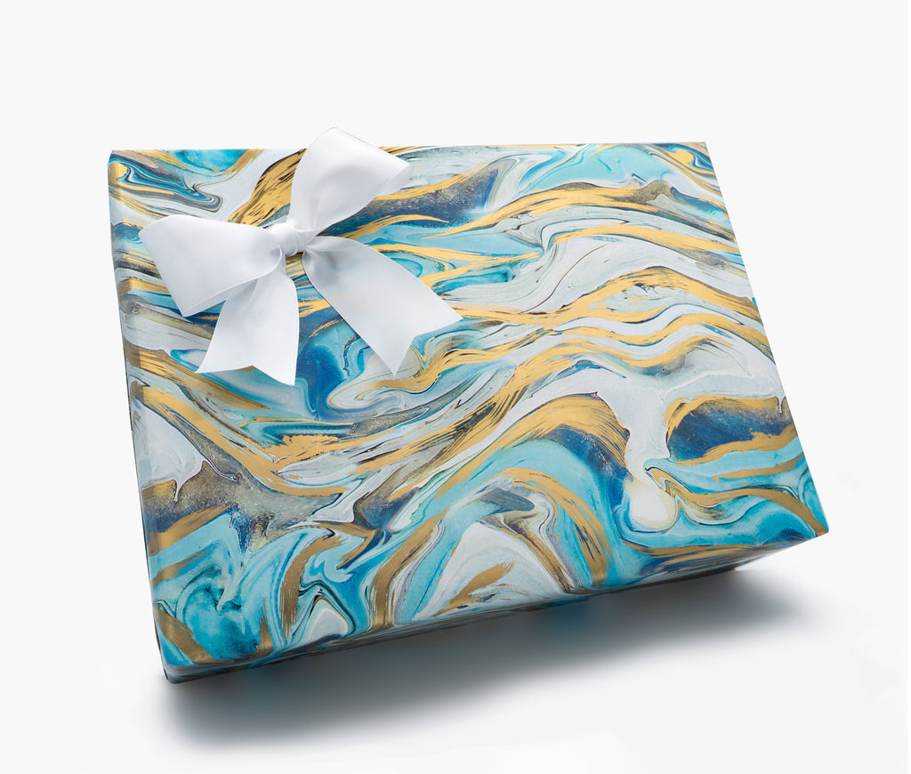 Azure Marble | White Satin Bow