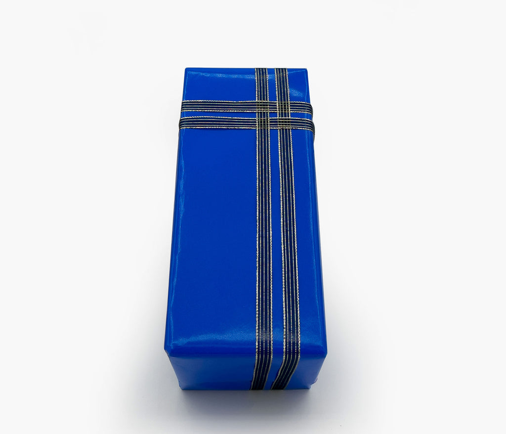 Royal Blue Gloss | Gold Edged Black Stripes of ribbon