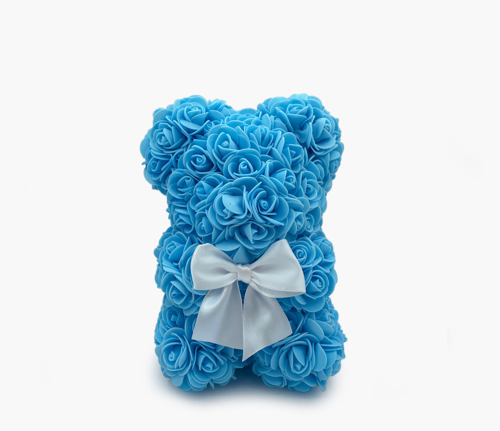 Teddy Bear 10" | Blue Roses | Crystal Clear Gift Box