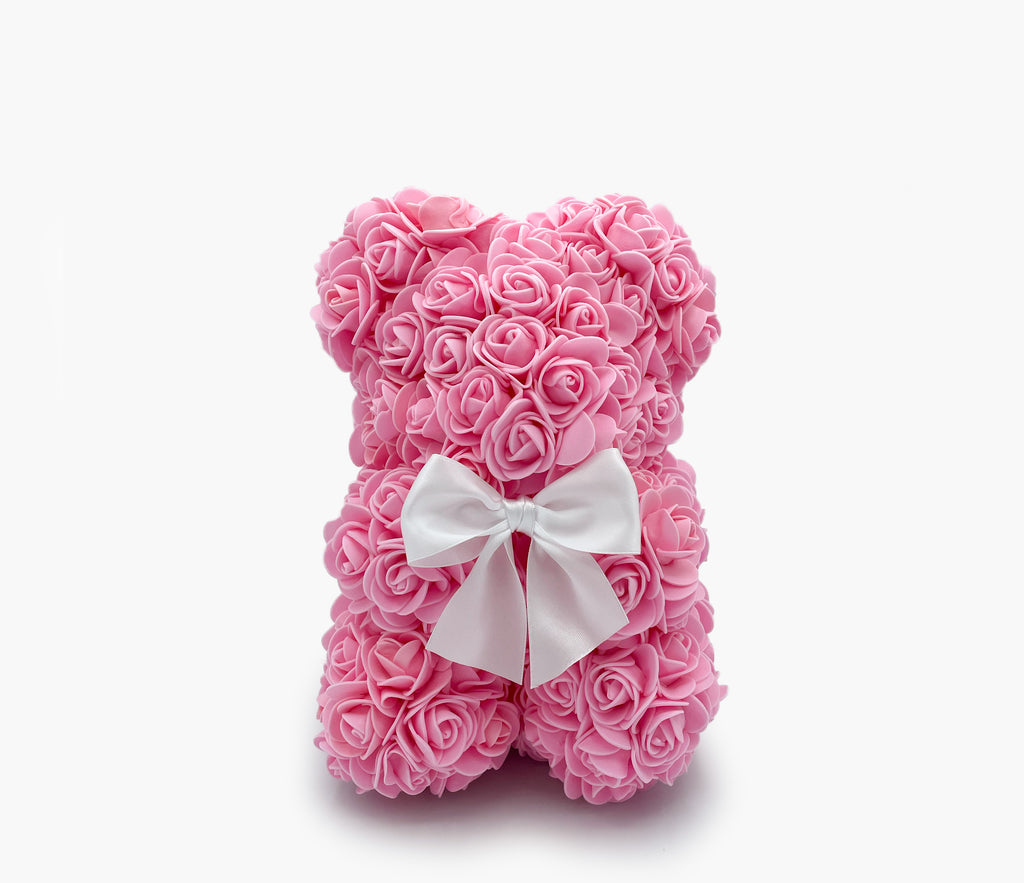 Teddy Bear 10" | Pink Roses | Crystal Clear Gift Box