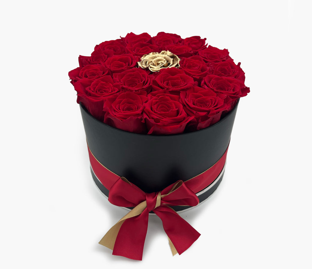 Red and Gold Roses | Black Round M box
